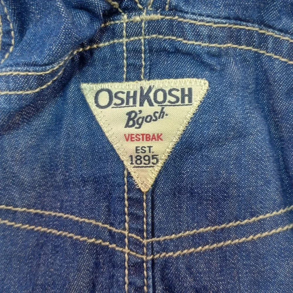 OshKosh B'gosh Overall Dress Girls 18 mos Vestbak Denim Jean Ruffles 100% Cotton